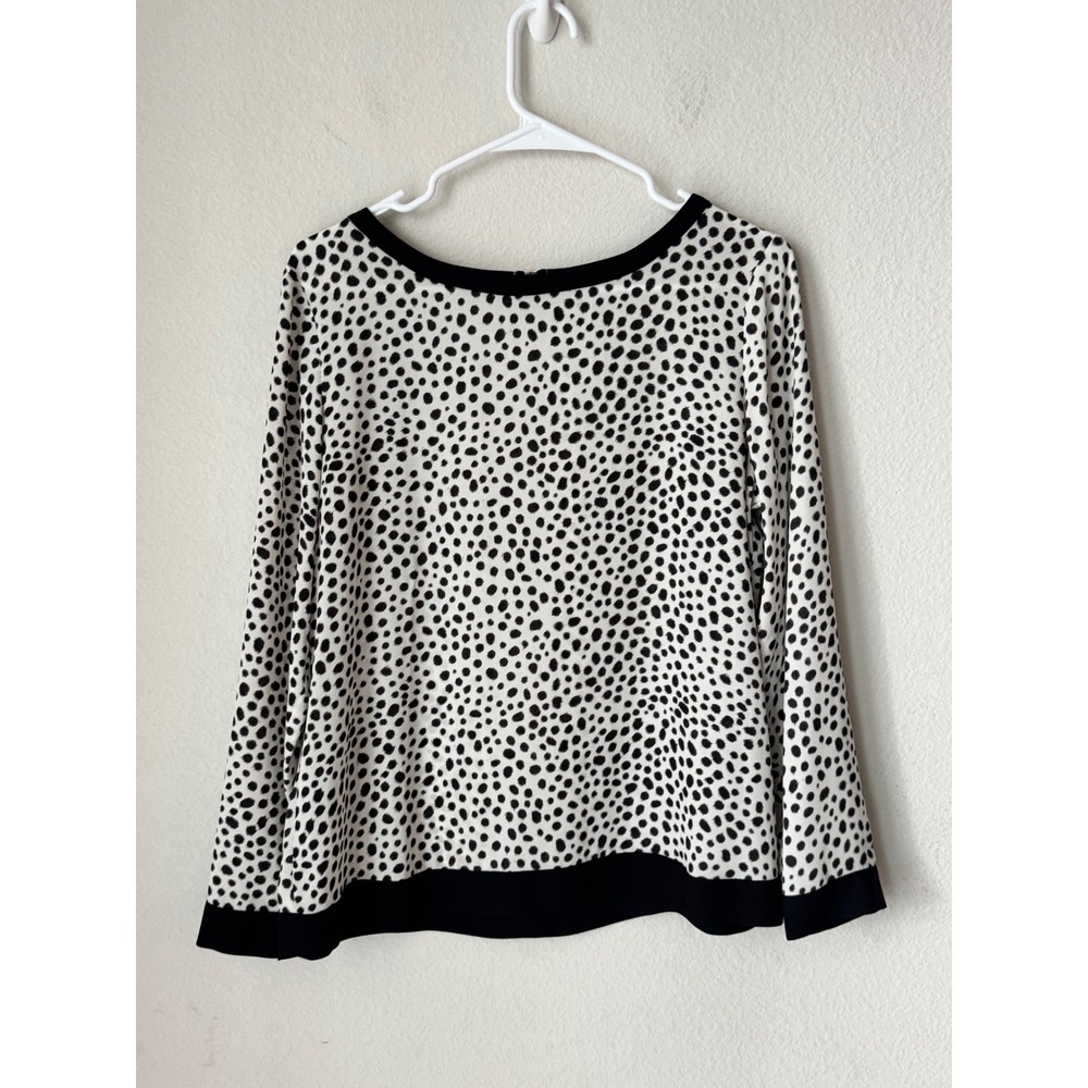 Ann Taylor LOFT Petites Animal Print Blouse Black Cream Long Sleeve MP